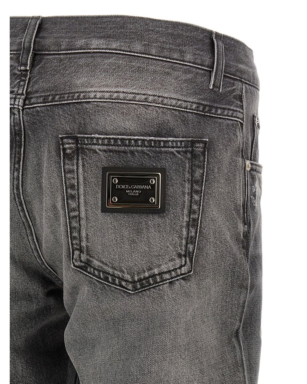 Dolce & Gabbana Gray Dolce & Gabbana Distressed Cotton Denim Jeans — Charcoal