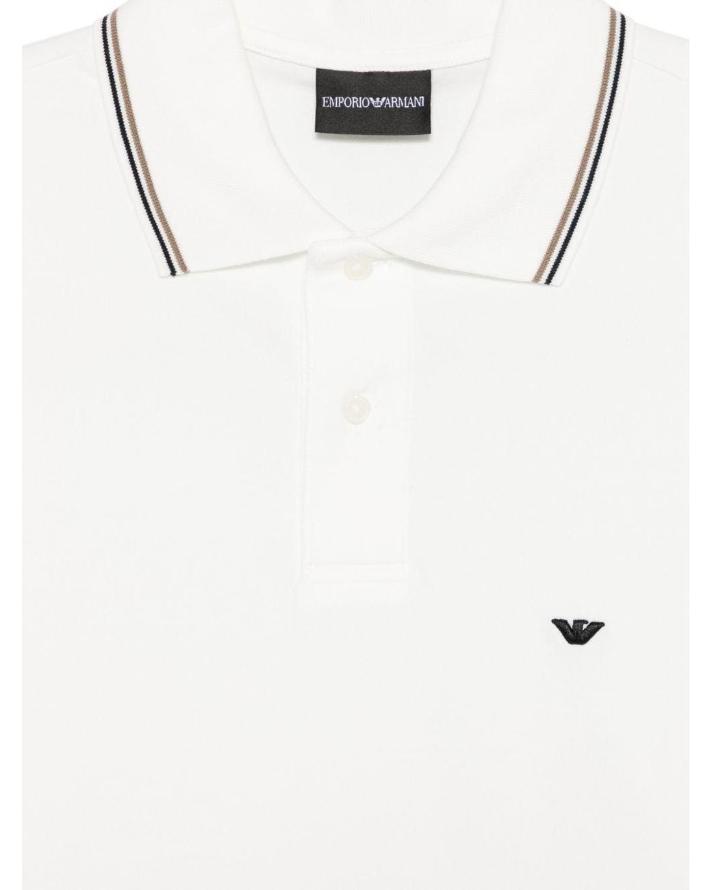 Emporio Armani White Logo-Embroidered Cotton Polo for men