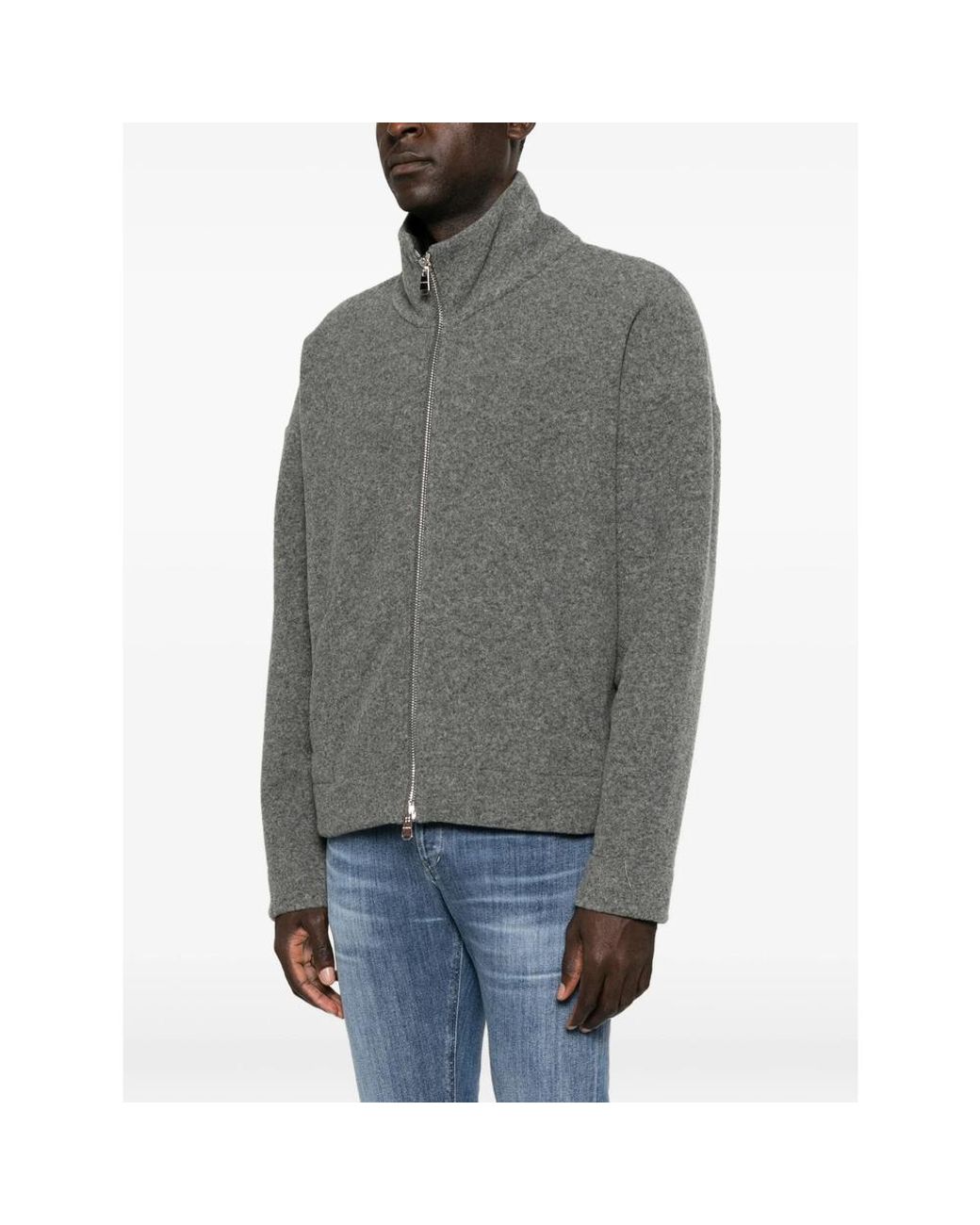 Dondup Gray Zip-Up High-Neck Jacket for men