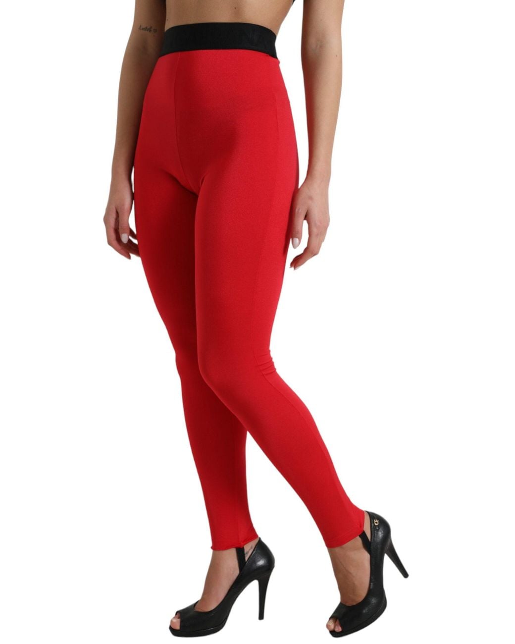 Dolce & Gabbana Red Nylon Dg Logo Slim Leggings Pants