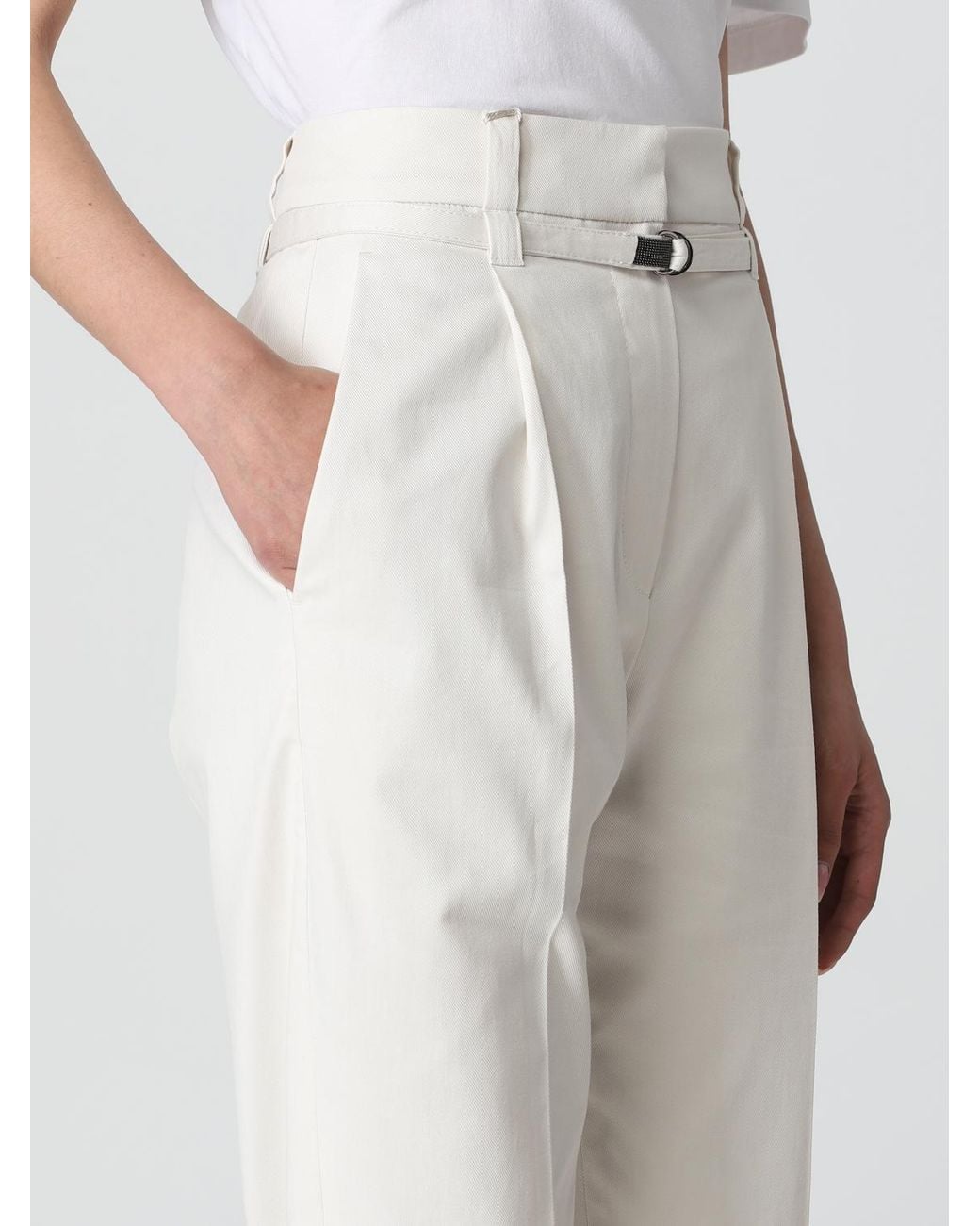 Brunello Cucinelli White Off Tapered Cotton Trousers
