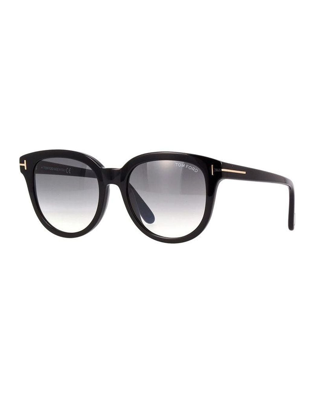 Tom Ford Black Round Full Rim, With A Shiny Frame And Gradient Smoke Lens