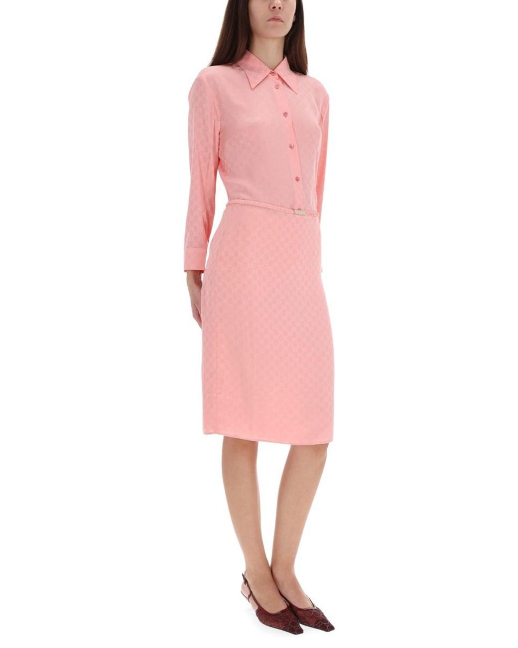 Gucci Pink Gucci 100% Silk Mother-Of-Pearl Button Shirt