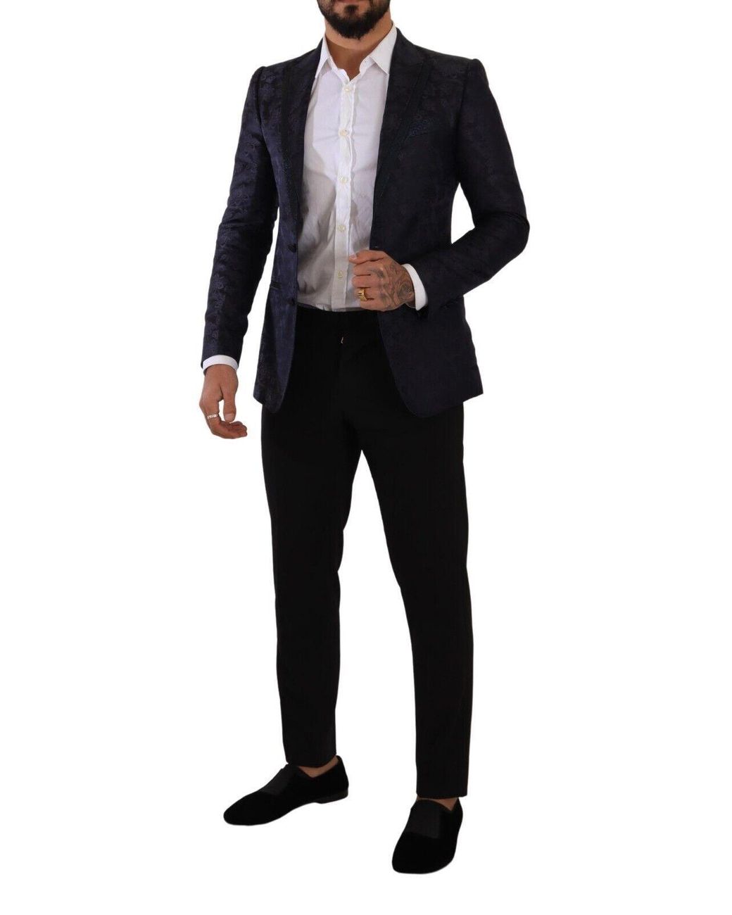 Dolce & Gabbana Blue Floral Jacquard Silk Coat Martini Blazer for men