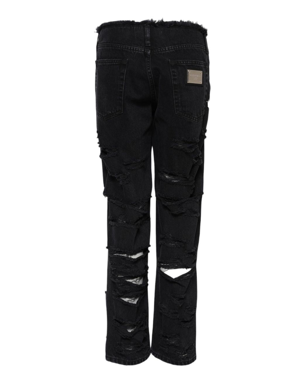 Dolce & Gabbana Black Cotton Tattered Mid Waist Denim Jeans