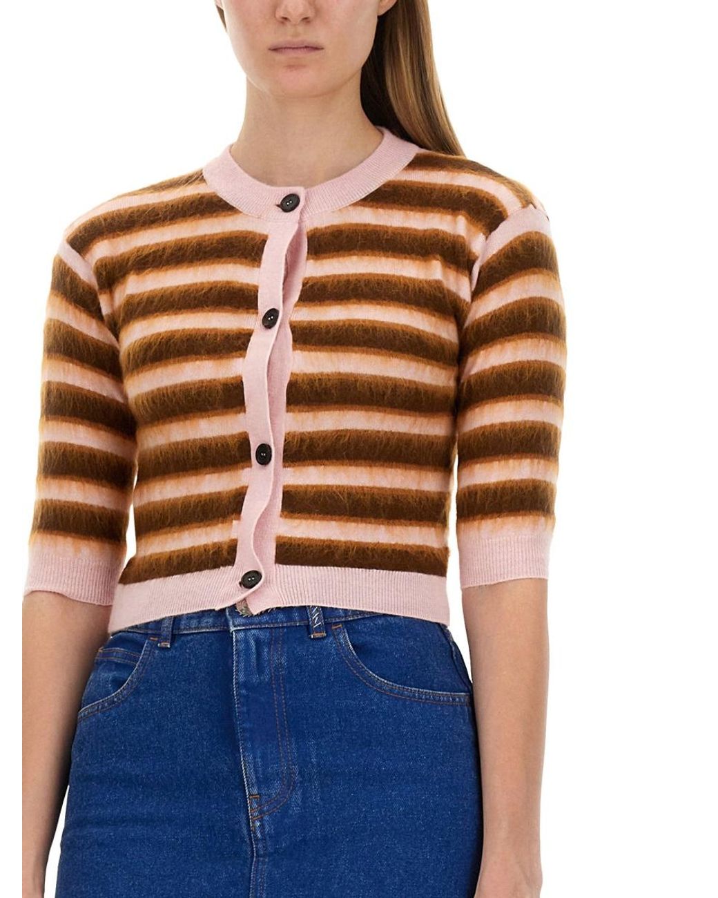 Marni Blue Marni Striped Virgin Wool Knit Cardigan