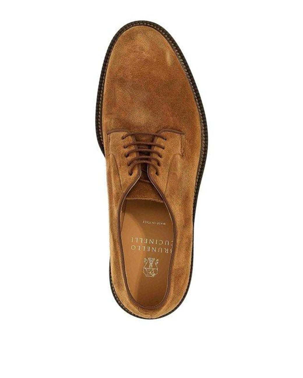 Brunello Cucinelli Brown Suede Derby Shoes for men