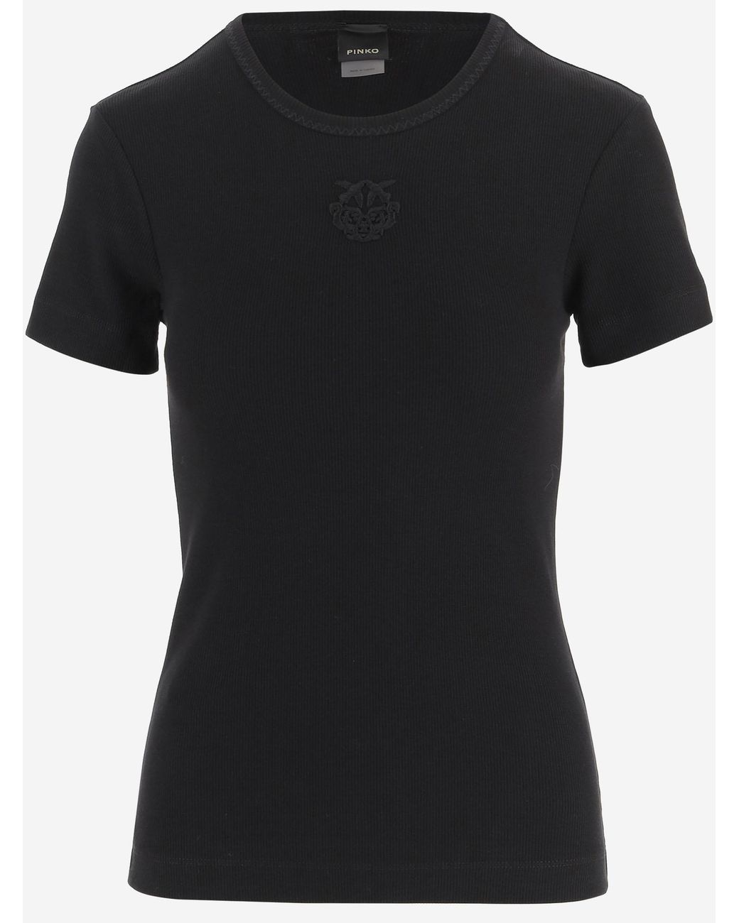 Pinko Black T-Shirt Love Birds Embroidery Cotton T-Shirts & Jerseys