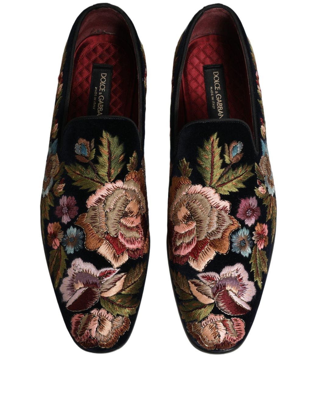 Dolce & Gabbana Black Velvet Floral Embroidery Loafers Shoes Leather for men