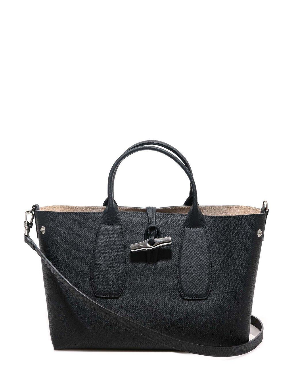Longchamp Roseau Medium Top Handle Bag in Black Lyst