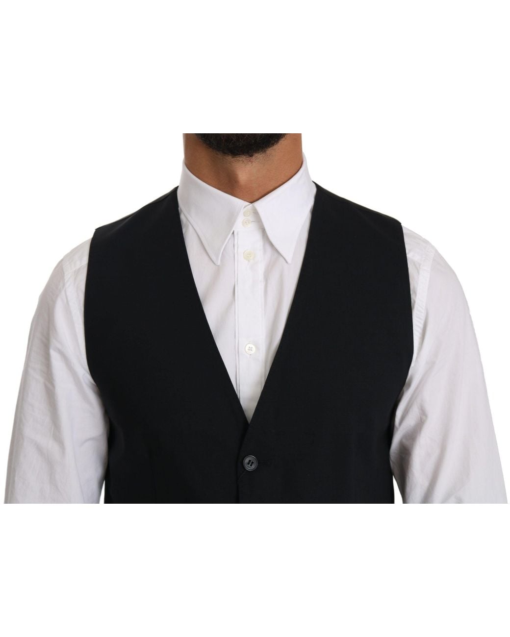 Dolce & Gabbana Black Blue Wool Waistcoat Formal Gilet Vest for men