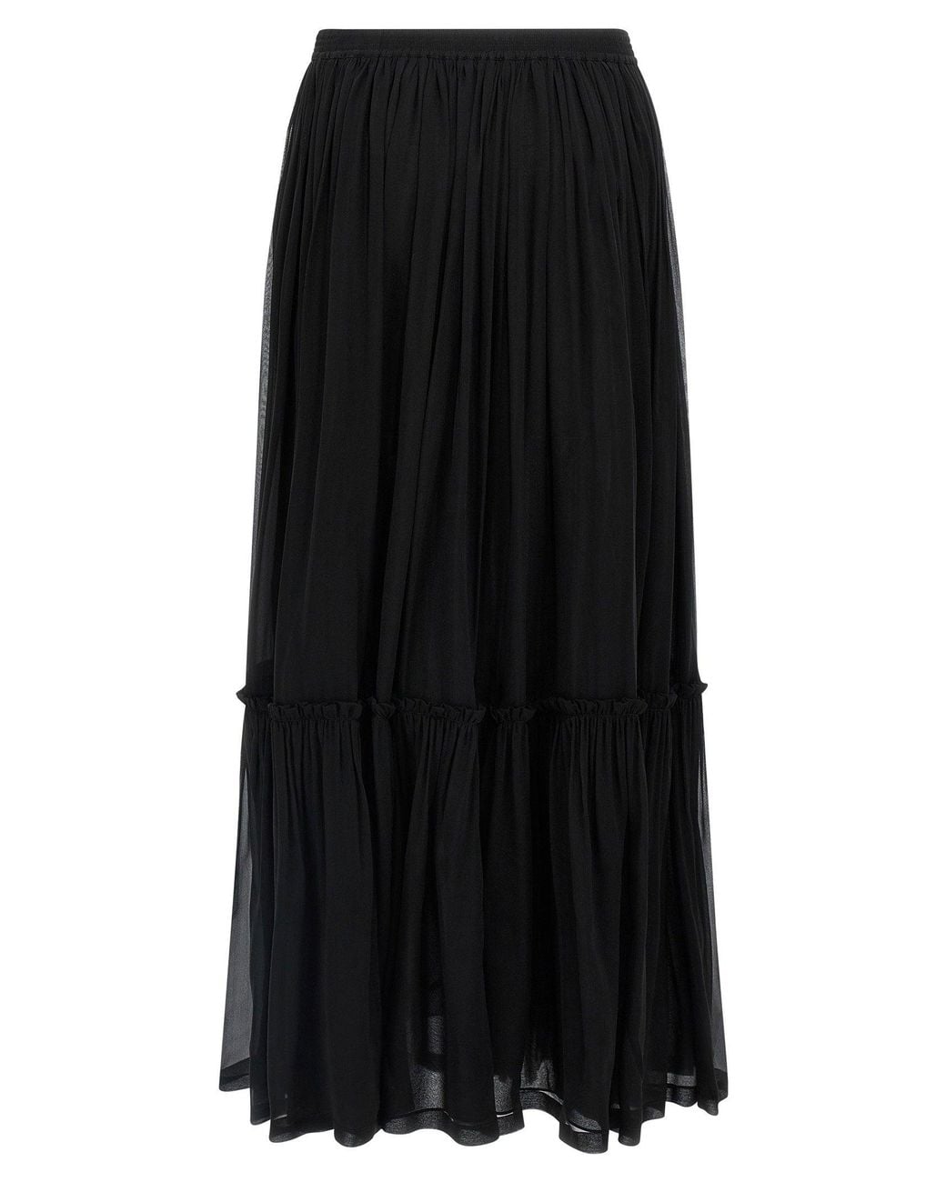 Saint Laurent Black Pleated Silk Skirt