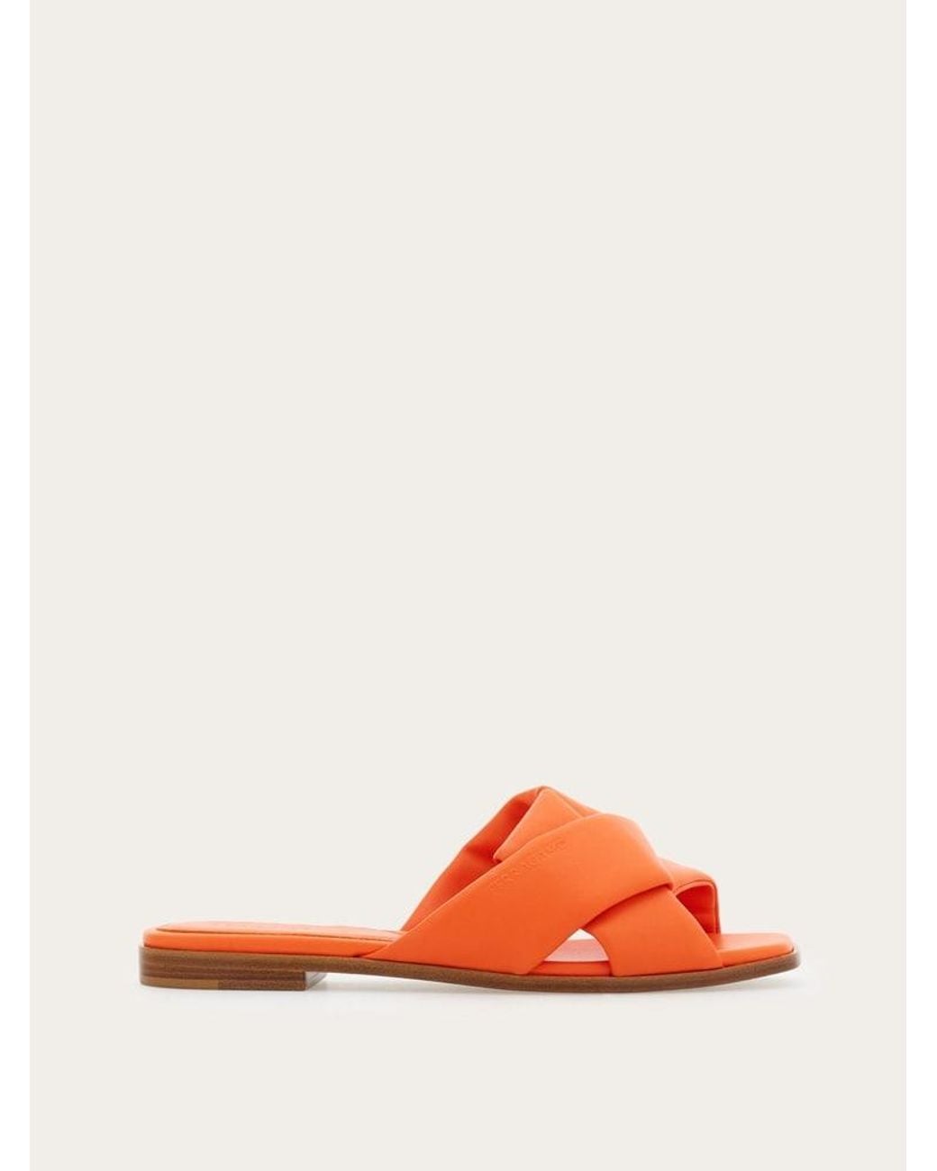 Ferragamo Orange Lambskin Slide Sandals