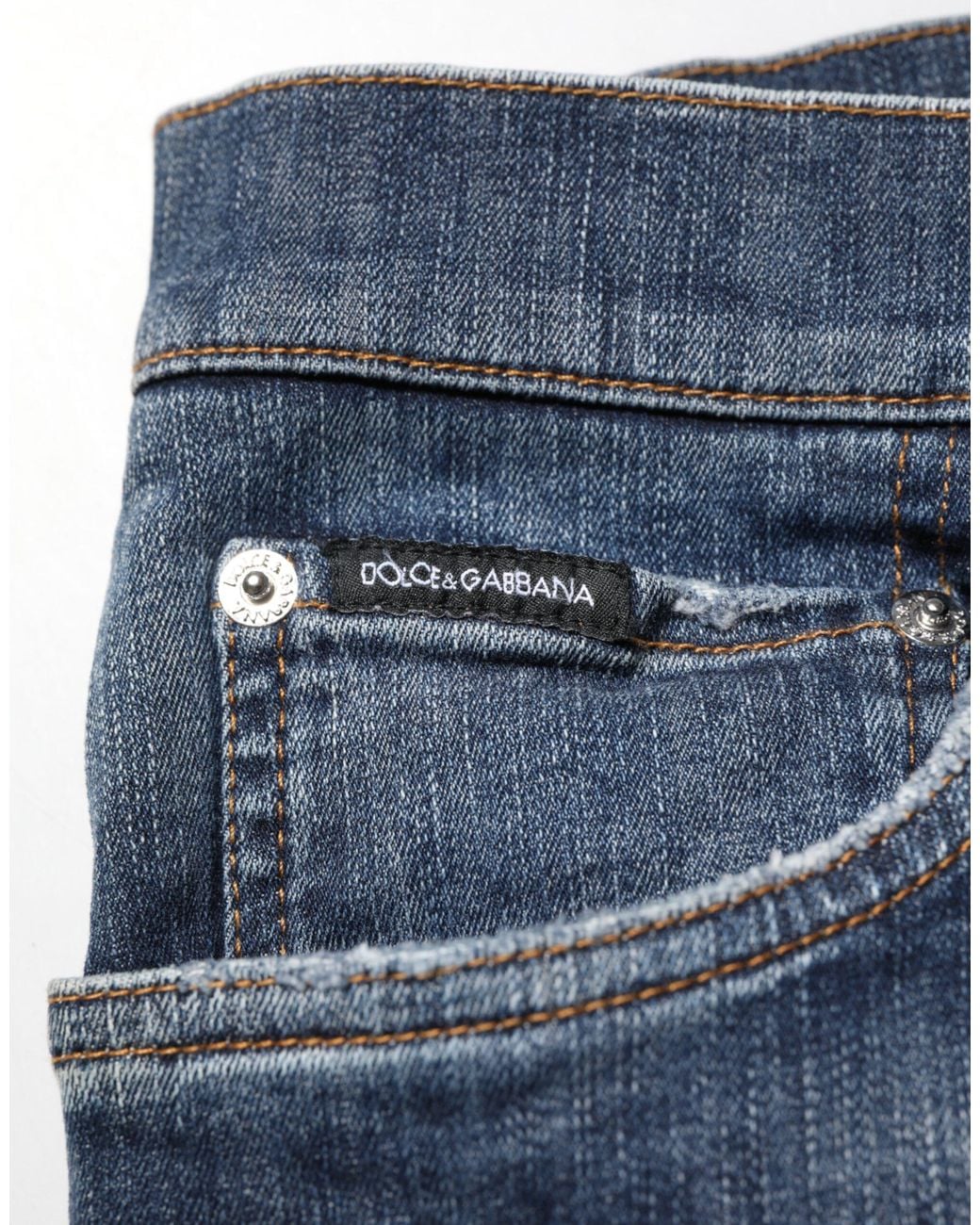 Dolce & Gabbana Dark Blue Washed Running Ripped Denim Jeans for men