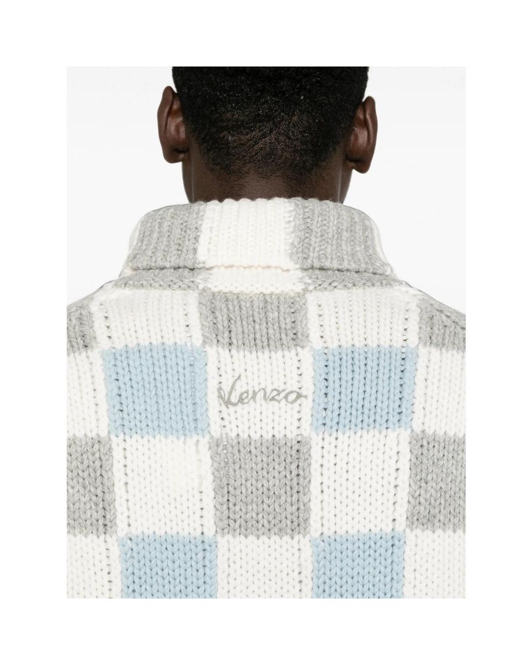 KENZO Blue Checks Roll-Neck Sweater for men
