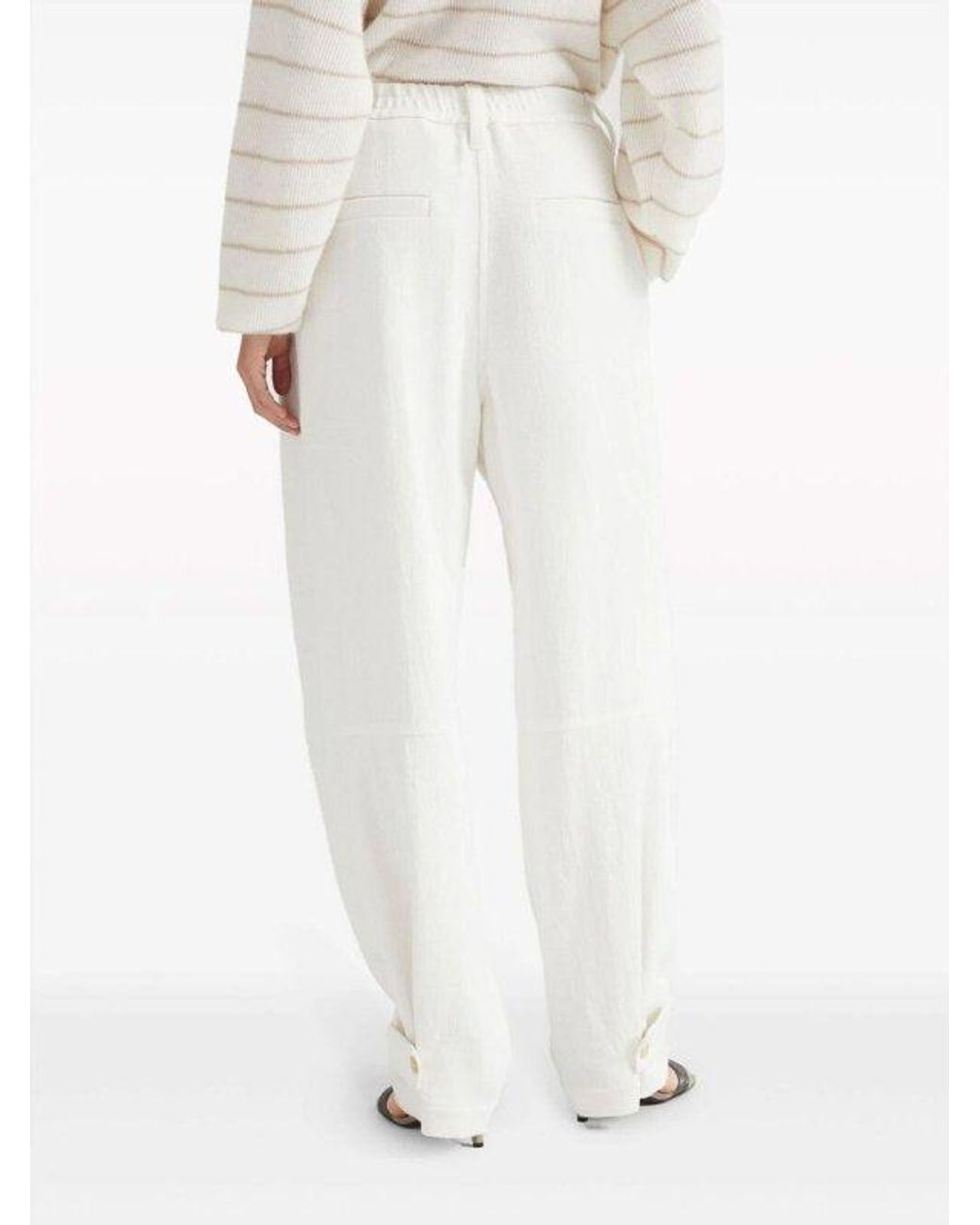 Brunello Cucinelli White Off Linen Tapered Trousers