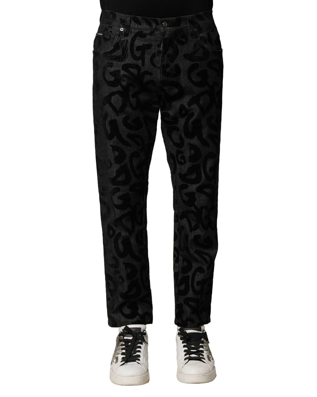 Dolce & Gabbana Black Logo Print Jeans for men