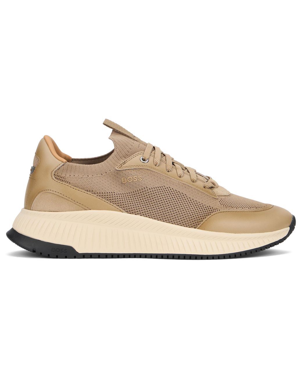 Boss Brown Sneakers Mesh Upper Cowhide Leather Trainers for men