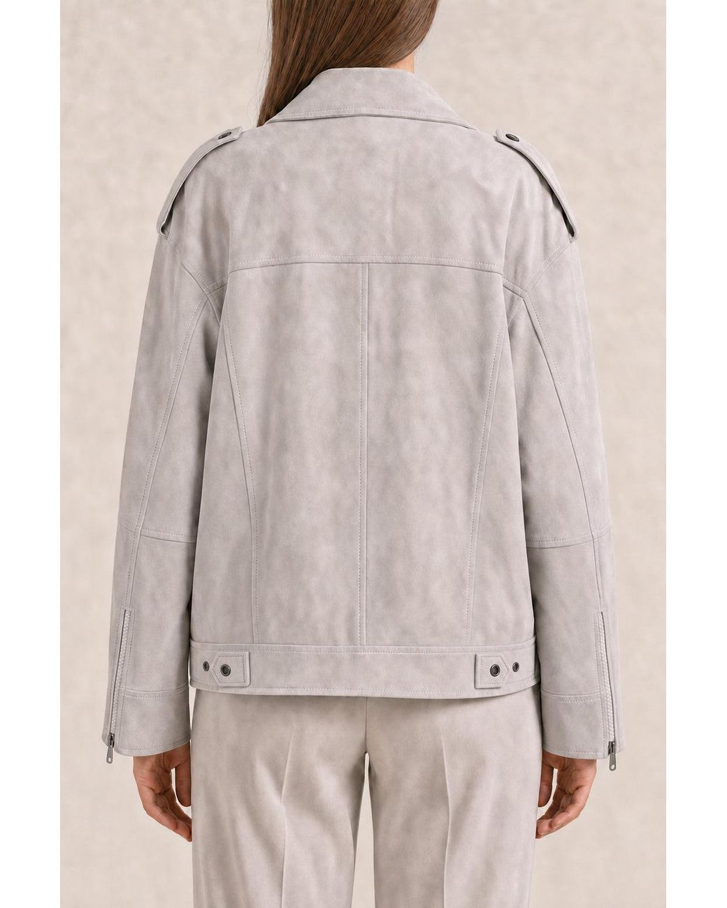 Brunello Cucinelli Natural Quarzo Suede Biker Jacket