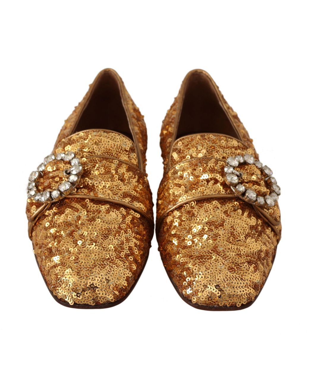 Dolce & Gabbana Multicolor Gold Sequin Crystal Flat Loafers Shoes