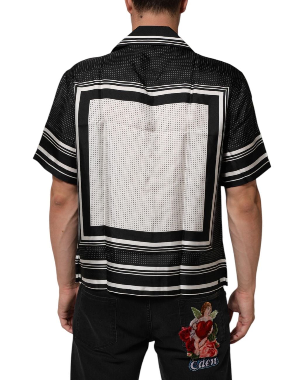 Dolce & Gabbana Black Stripedot Print Casual Polo Shirt And Silk for men