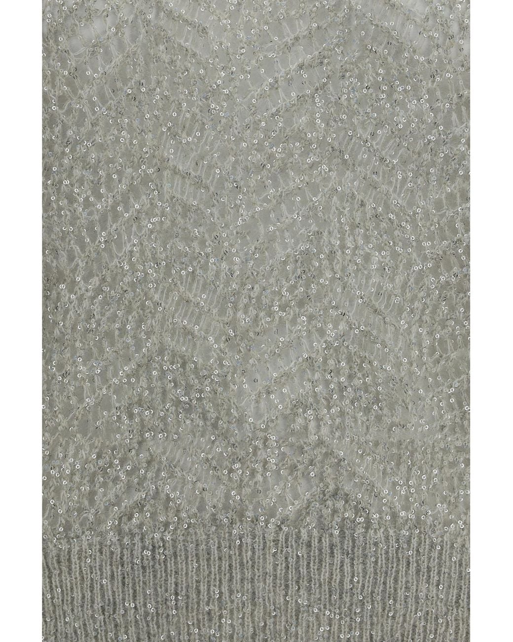 Brunello Cucinelli Gray Crewneck Sweater With Openwork And Sequins Linen