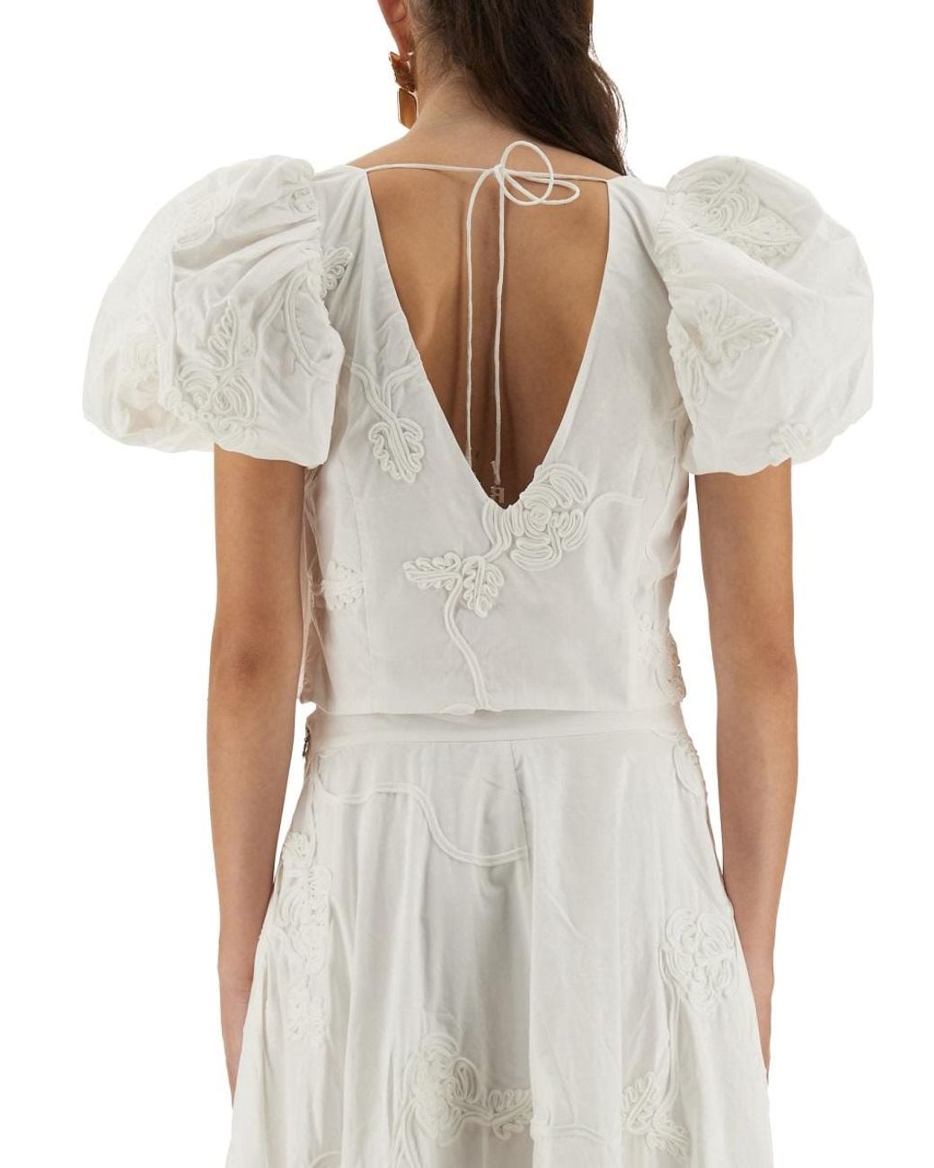 ROTATE BIRGER CHRISTENSEN White Cotton Top With Puff Sleeves (Organic) Tops