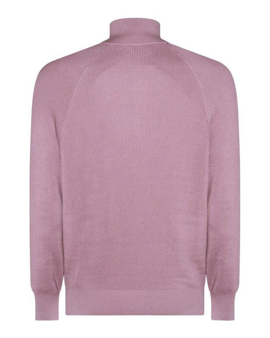 Brunello Cucinelli Pink Mauve Half Zip Sweater for men