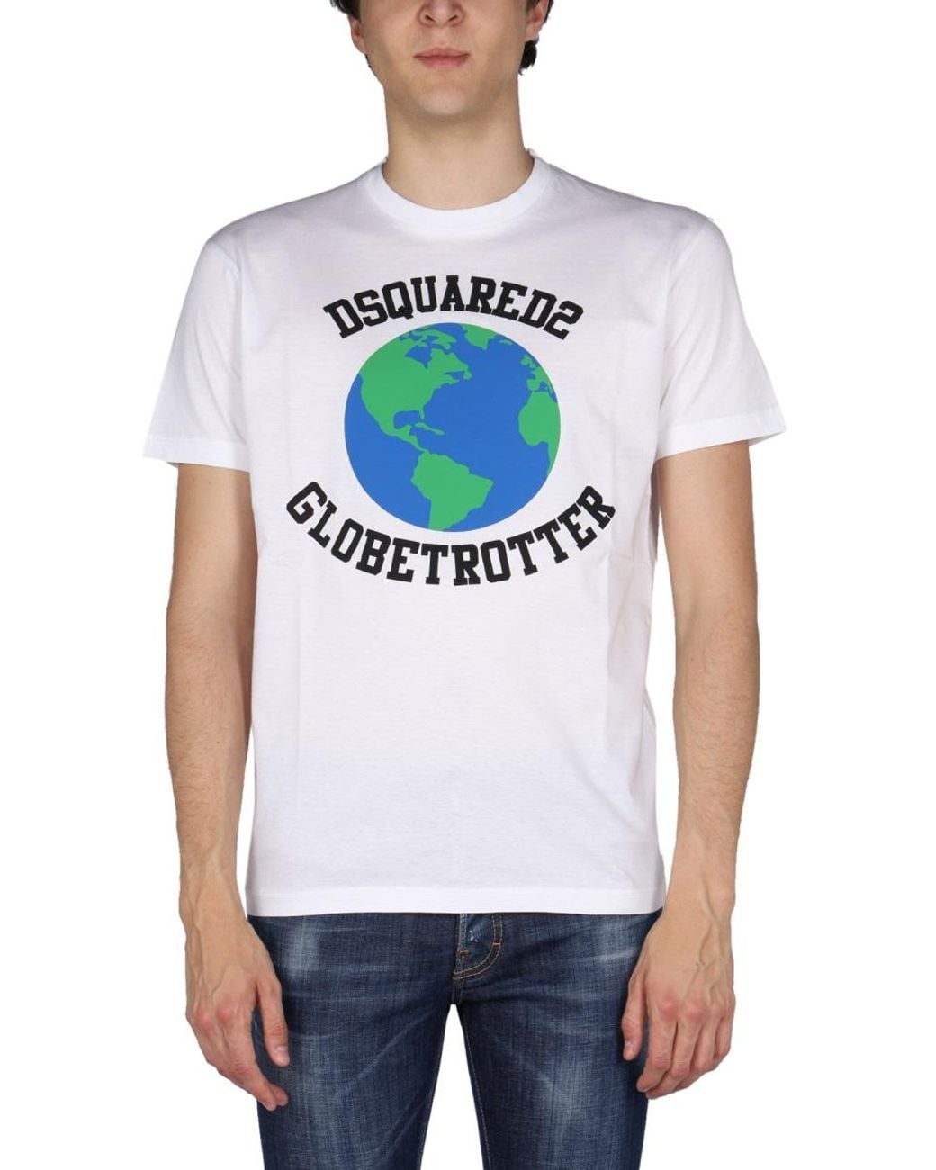 DSquared² White Globetrotter T-Shirt With Print Cotton T-Shirts for men