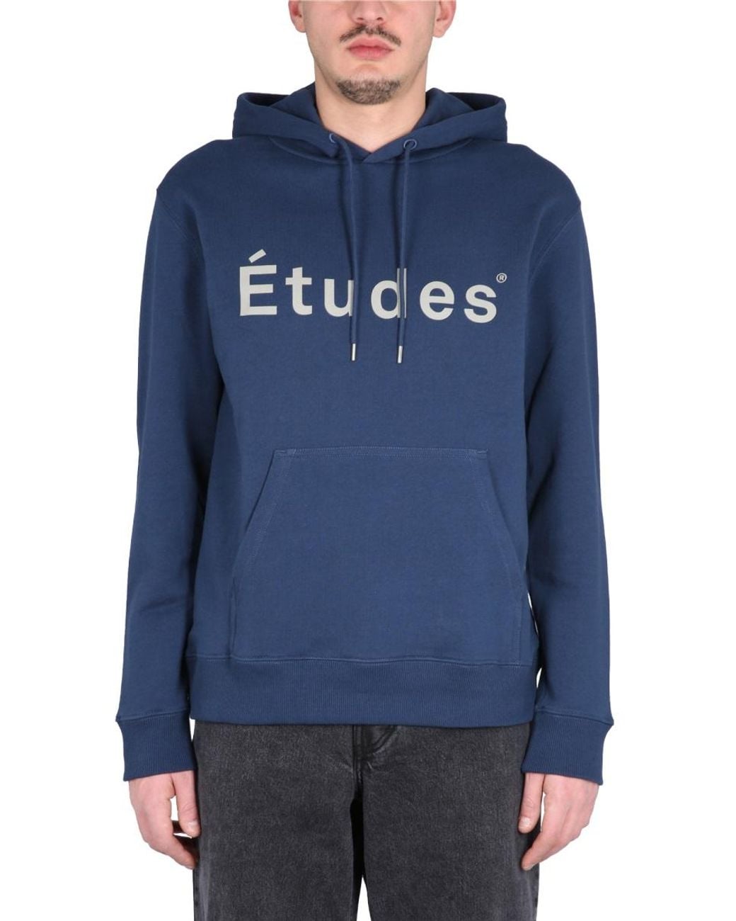 Etudes Studio Blue Hoodie With Cross Neck Organic Cotton Sweatshirts for men