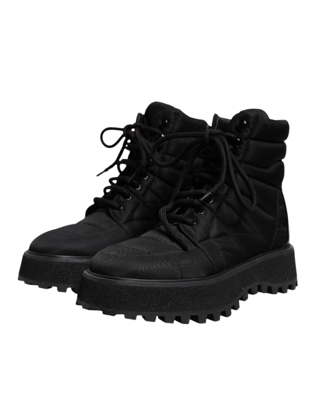 Dolce & Gabbana Black Quilted Nylon Laceup Boots for men