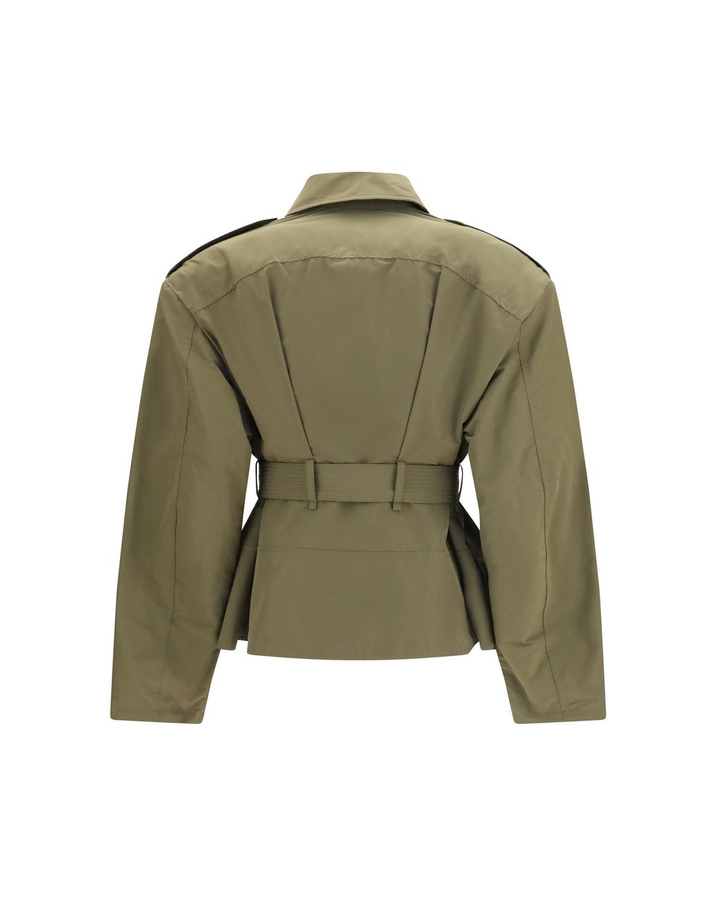 McQueen Green Cropped Belted High-Neck Jacket Cotton; Polyester