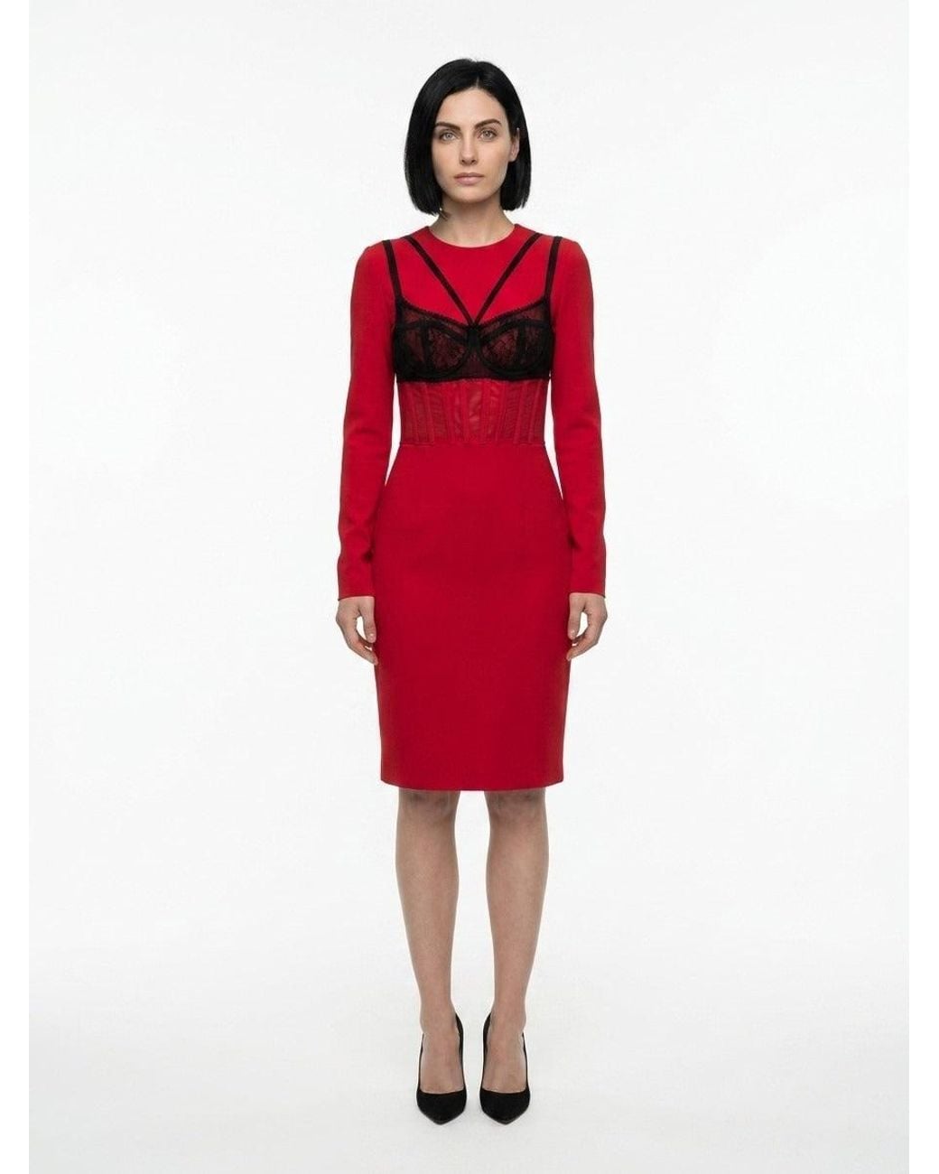 Dolce & Gabbana Red Dolce & Gabbana Lace-Trim Sheath Dress