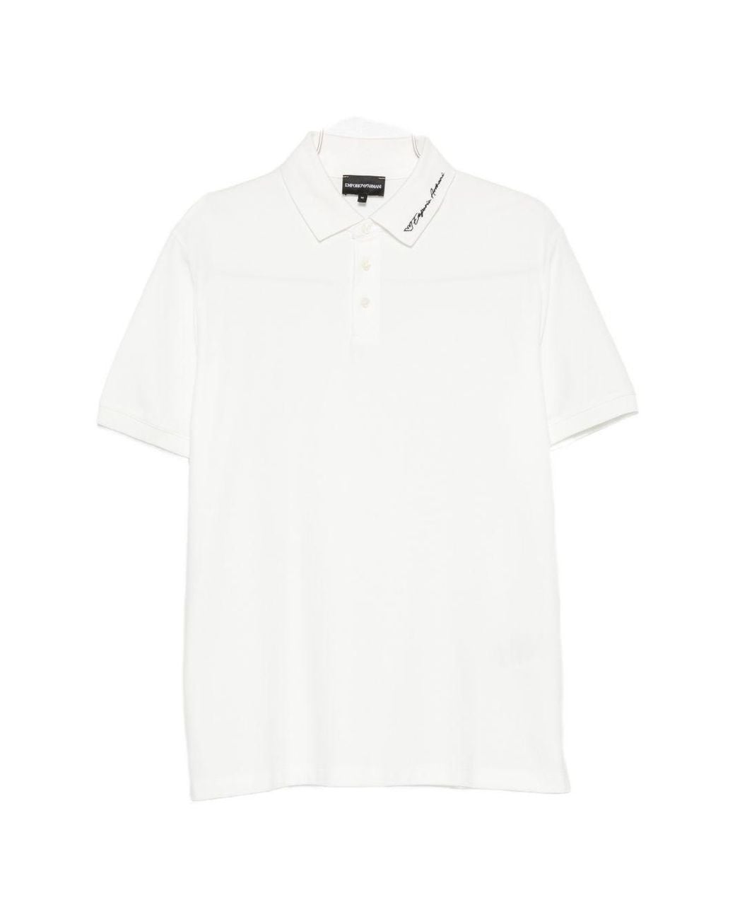 Emporio Armani White Logo-Embroidered Cotton Polo for men