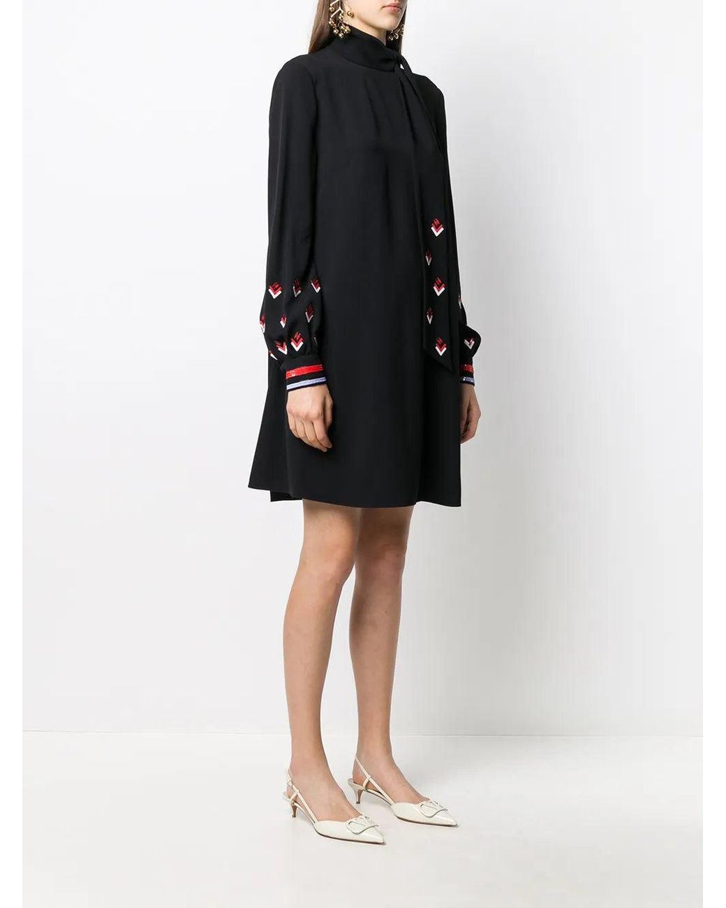 Valentino Black Sequin-Detail Long-Sleeve Dress