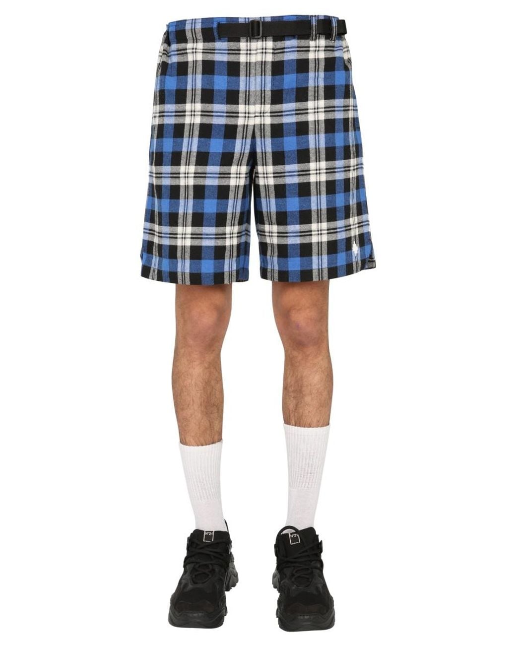 Marcelo Burlon Blue Bermuda With Belt Short for men