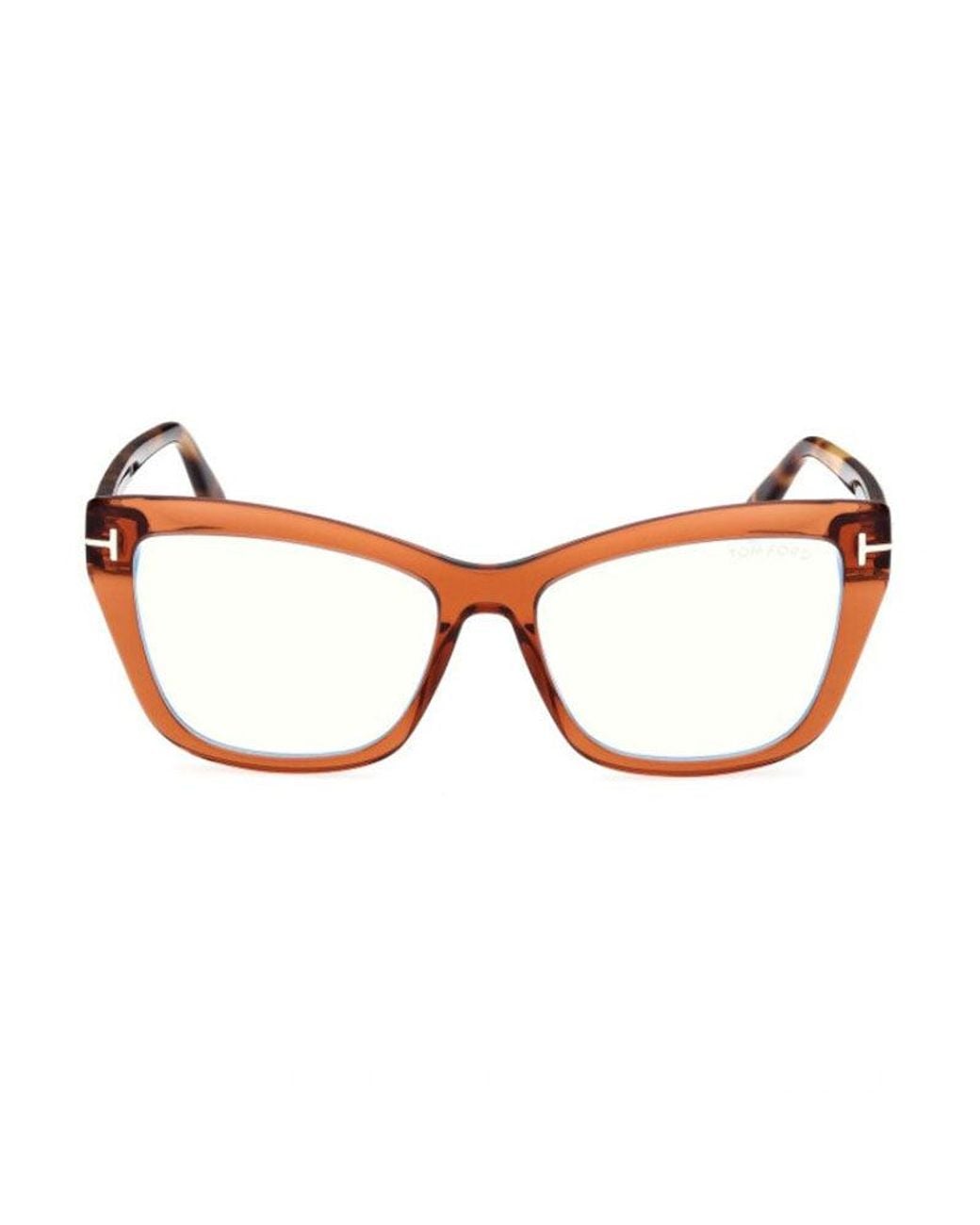 Tom Ford Brown Eyeglasses Cat Eye Full Rim, Shiny Frame And Clear Light Block Lens Ft5826-B001