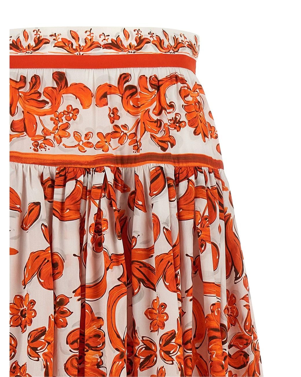 Dolce & Gabbana Red Dolce & Gabbana Maiolica Print Poplin Skirt