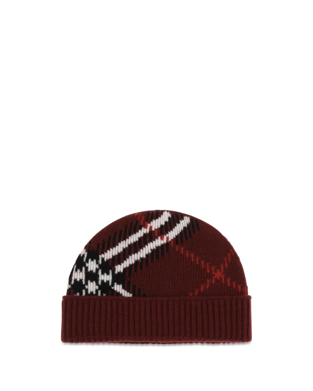 Burberry Red Cashmere Check Beanie (Capra Hircus) Hat
