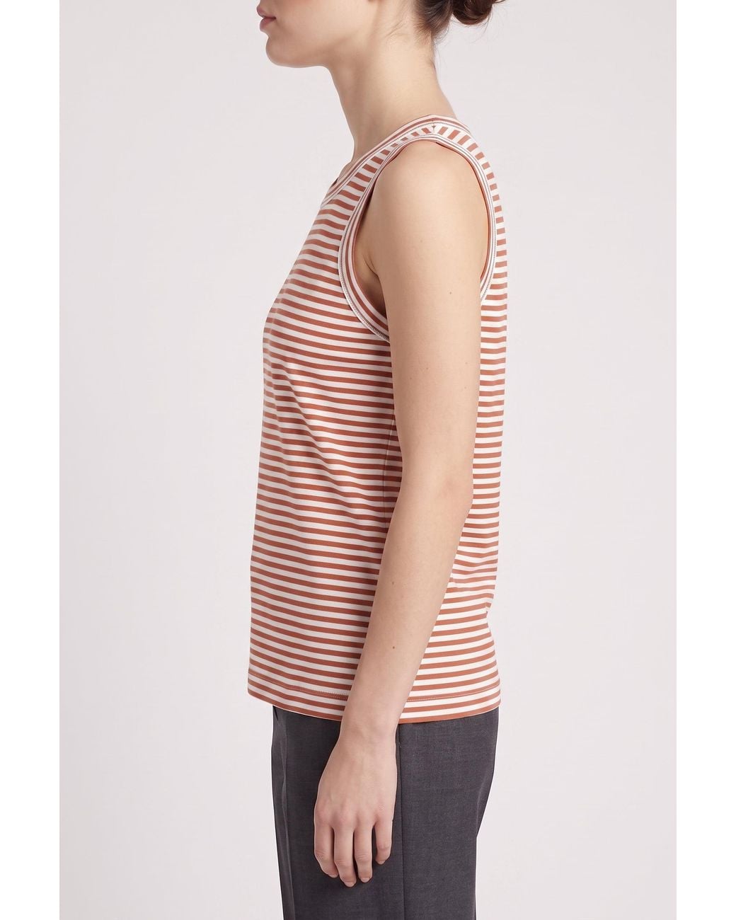 Brunello Cucinelli Red Striped Cotton Tank Shirt