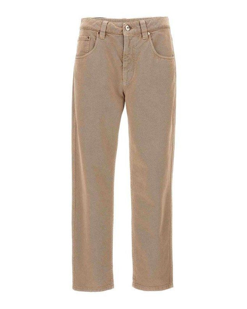 Brunello Cucinelli Natural Coffee Cream Cotton Straight Trousers