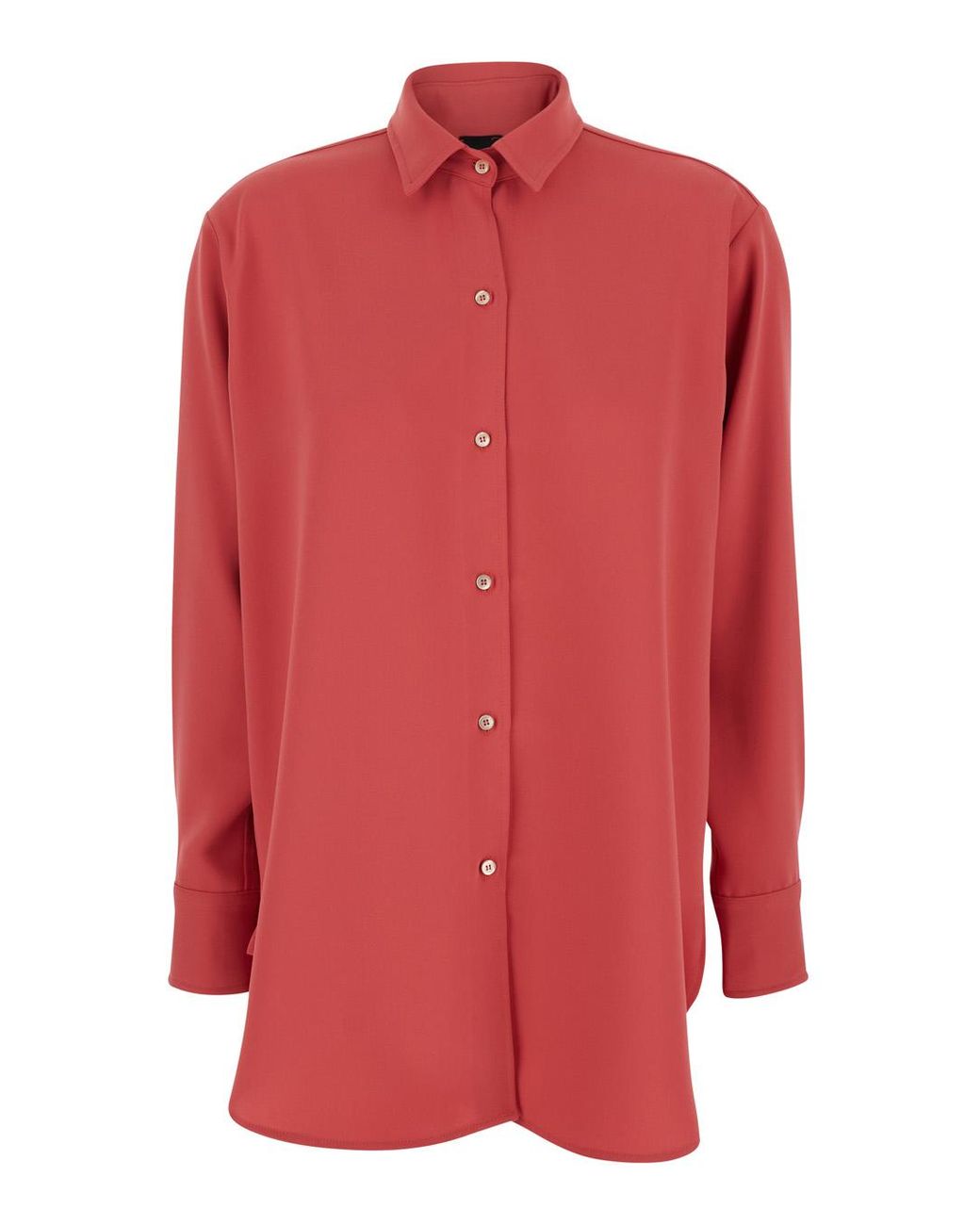 Le Plain Red Shirt With Classic Collar And Button Closure