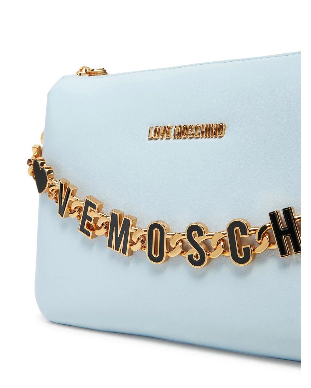 Moschino Blue Chain Link Logo Shoulder Bag