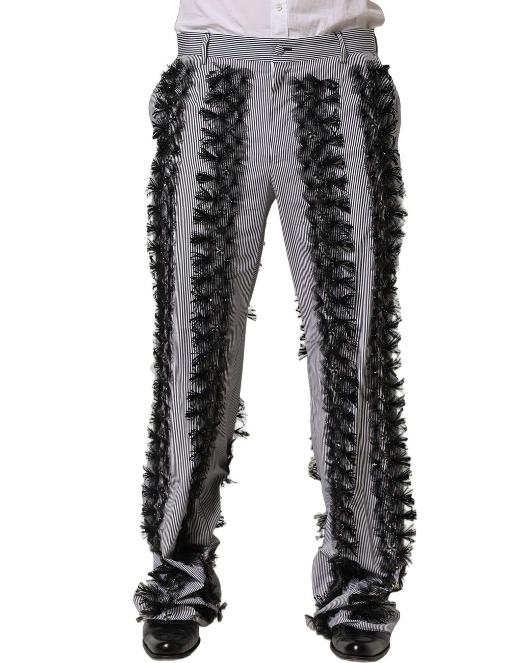 Dolce & Gabbana Blackgray Pinstripe Embellished Trouser Pants Cotton for men