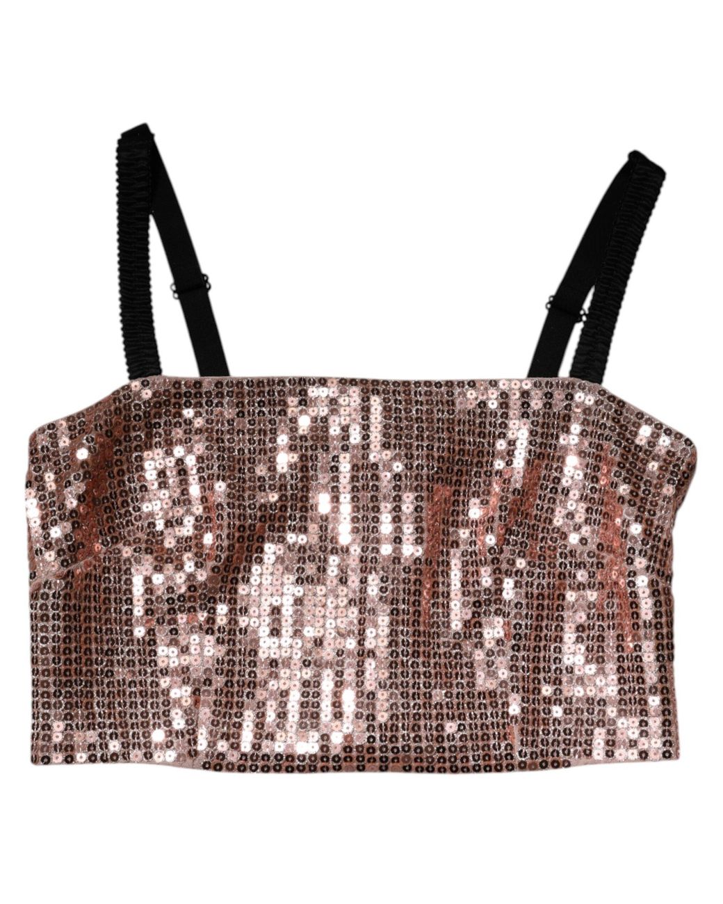 Dolce & Gabbana Black Sequined Nylon Sleeveless Cropped Top