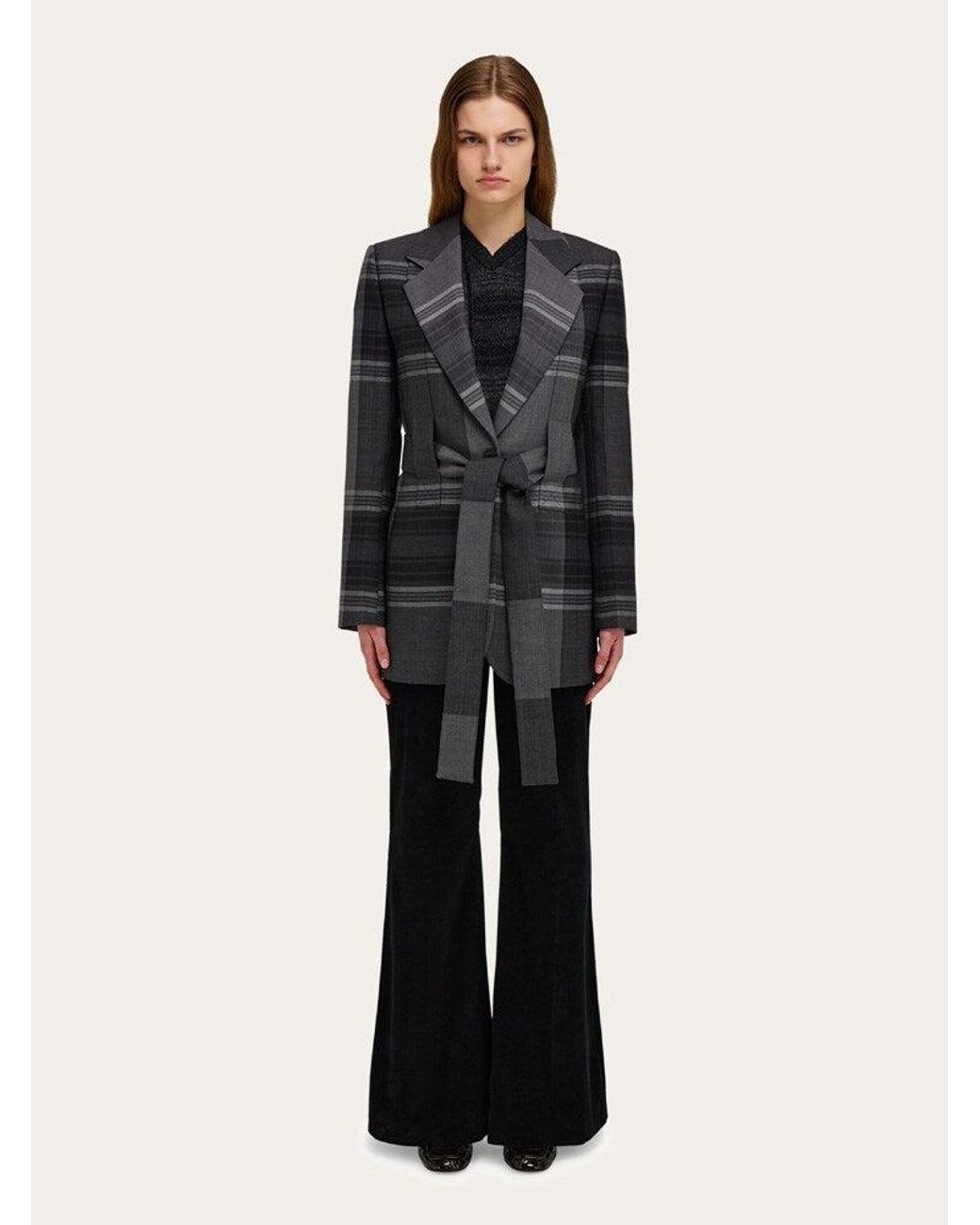 Ferragamo Black Wool Silk Belted Jacket