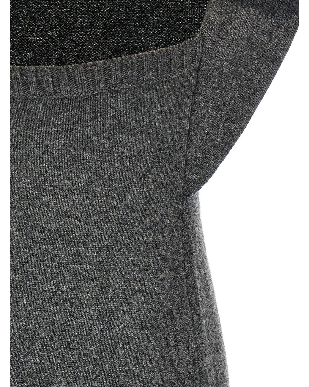 Courreges Gray Wool Over-The-Shoulder Drapé Dress