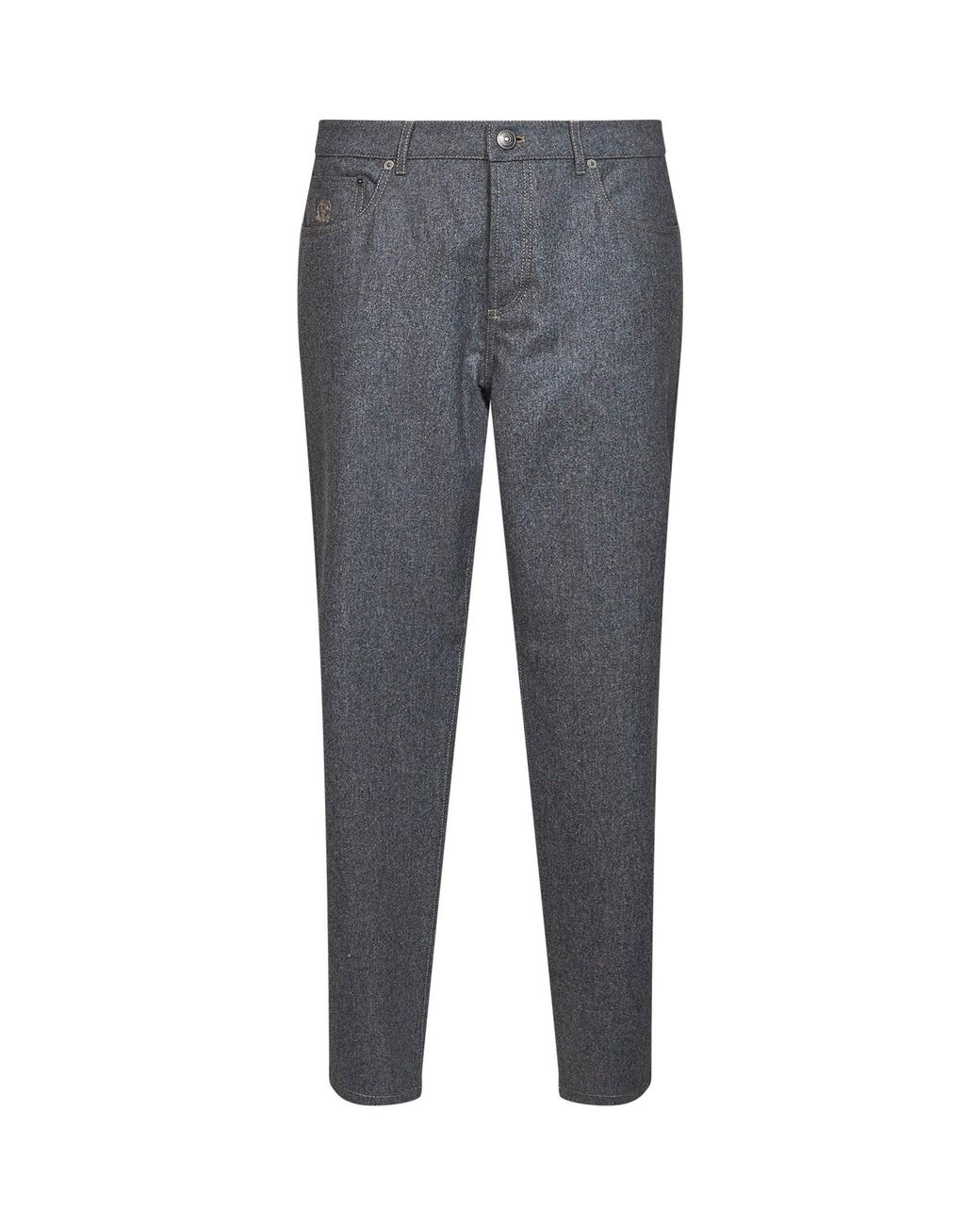 Brunello Cucinelli Gray Medium Virgin Wool Flannel Five-Pocket Trousers for men