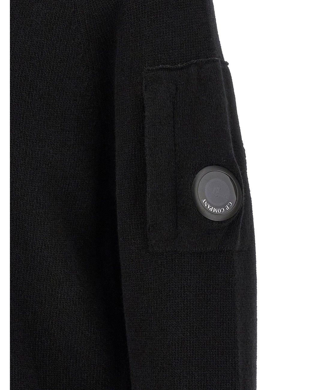 C P Company Black Recycled Lambswool With Lens Pocket Sweater for men