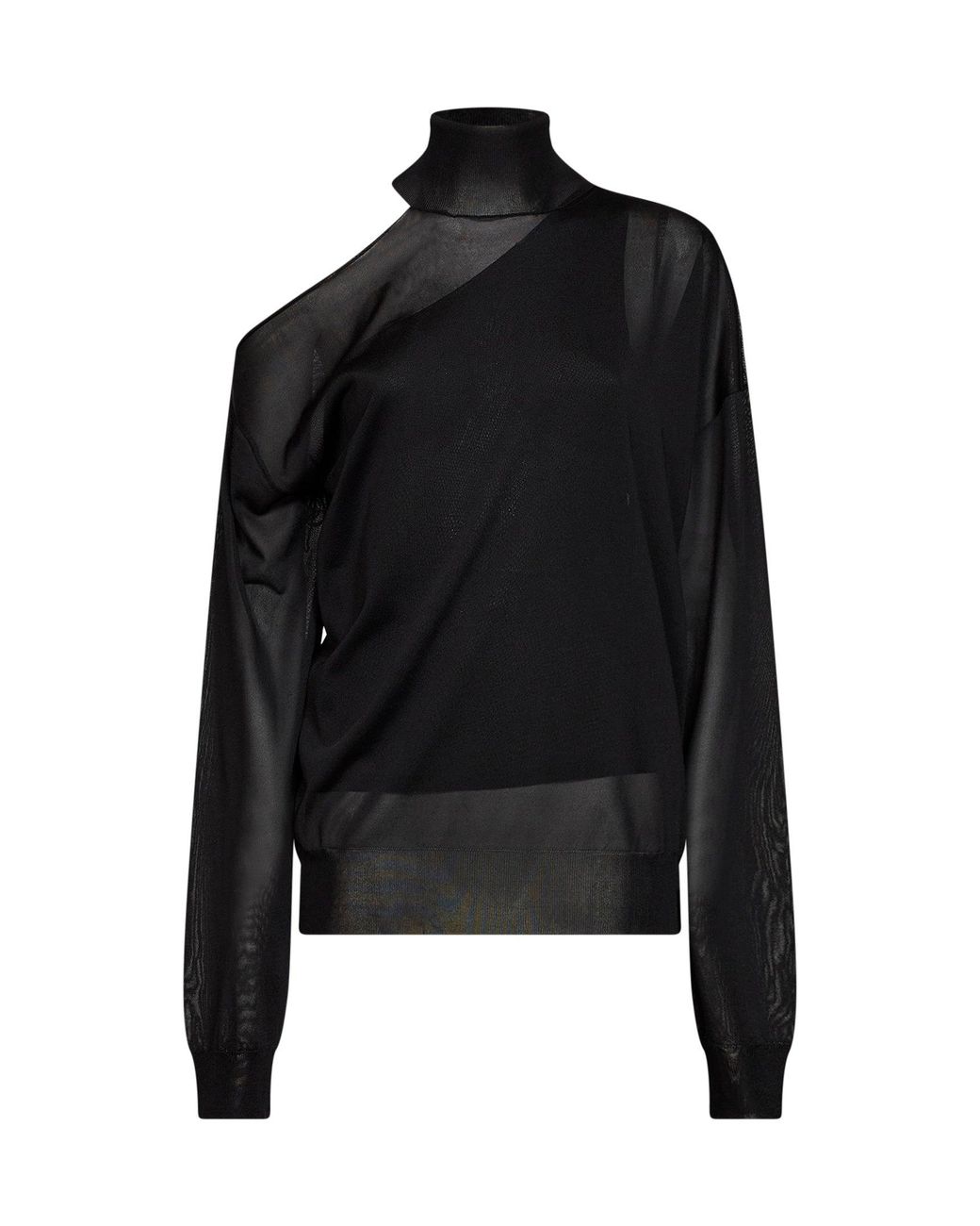 Fendi Black Top Asymmetric Silk Organza Viscose Knitwear